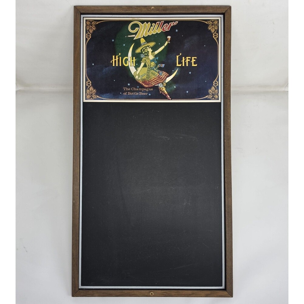 Vintage 1986 Miller Beer Chalkboard Wall Sign Girl In The Moon Chalk Board 22x12